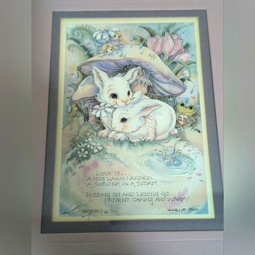 EUC•Signed 1992 Vintage Jody Bergsma Framed Art Print 4481 of 7500"Bunnies" 🐇🐇